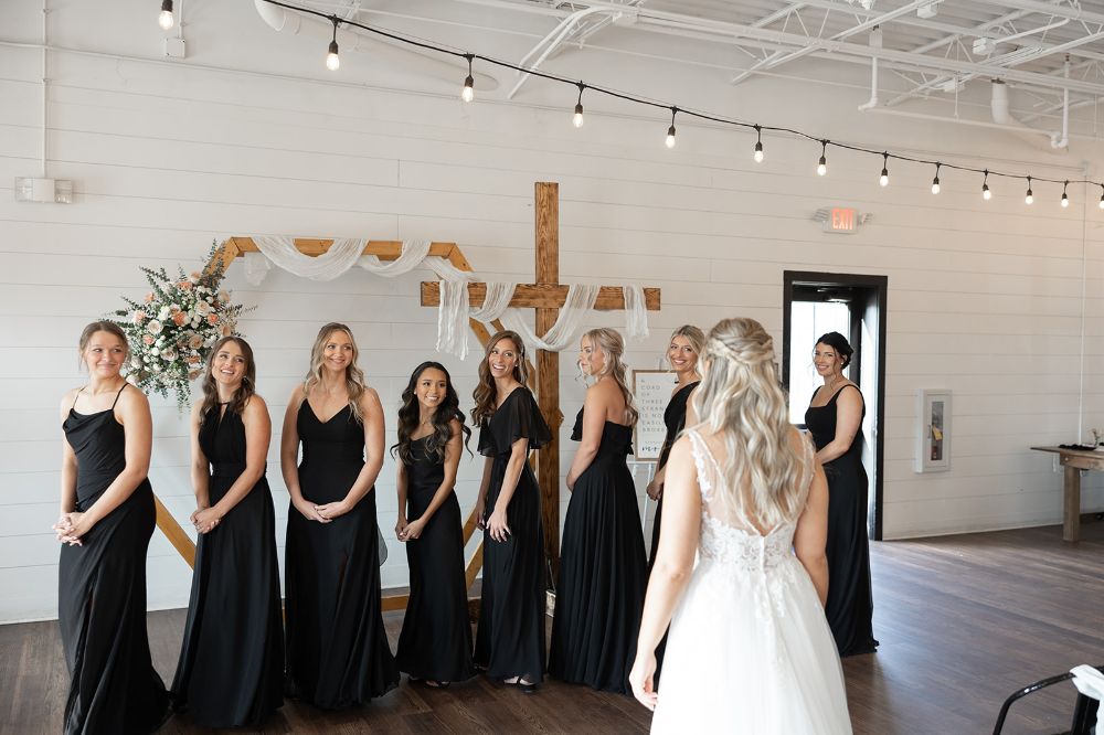 First look bride and bridesmaids