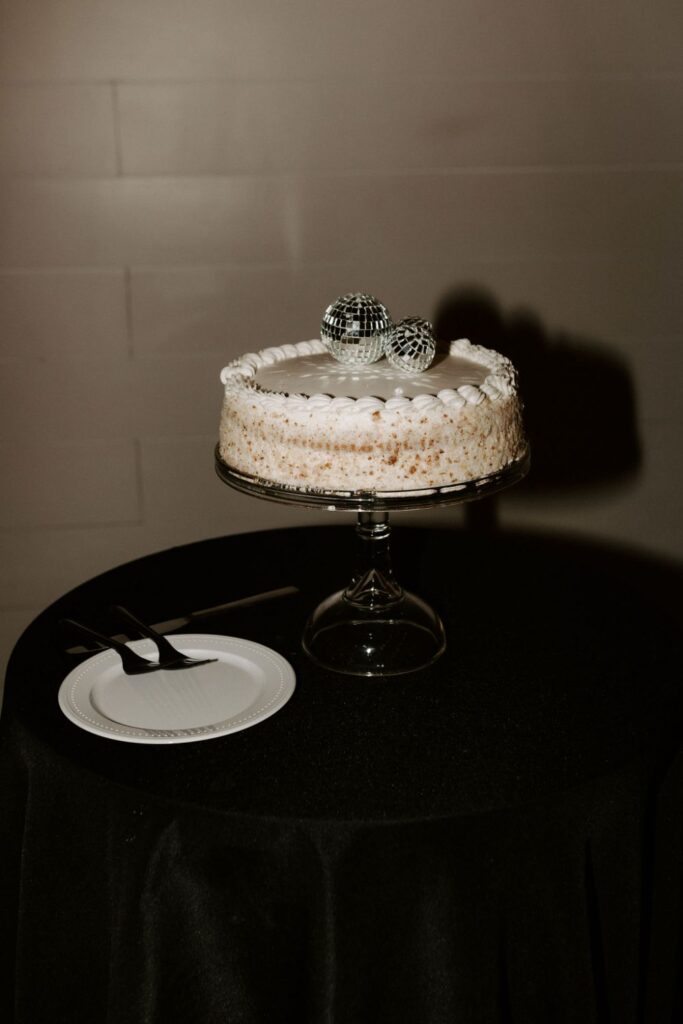 Wedding cake with disco balls on top