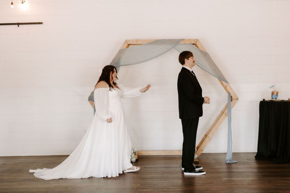 First look with bride and groom