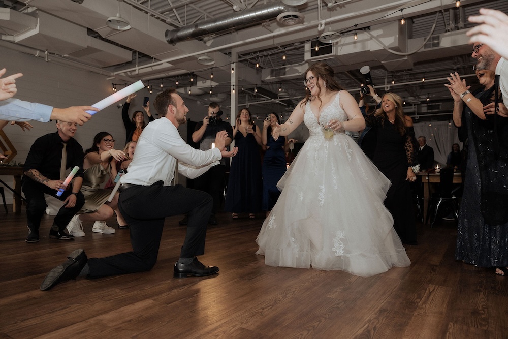 Bride and groom dancing at a wedding reception at BASH