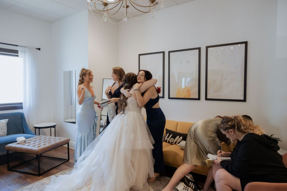 Bride and wedding party getting ready