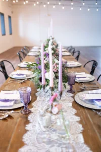 Lavender themed tablescape at BASH in Carmel, IN